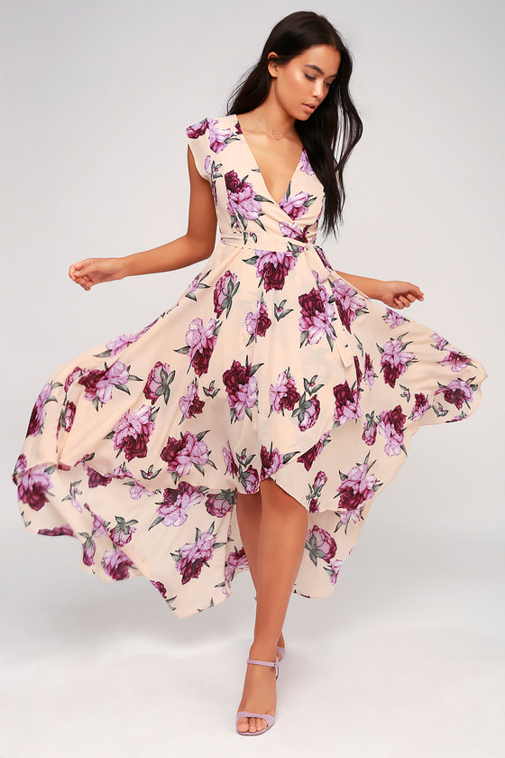 Blush Floral Print Dress - High-Low ...